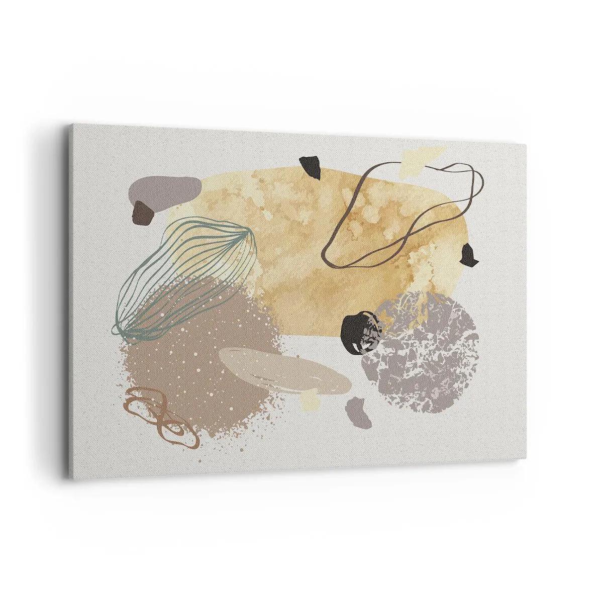 Quadro su tela - Stampe su Tela - Una composizione di forme astratte nei toni del beige e del giallo. - 100x70cm - Schizzologia applicata - Decorazione murale moderna per soggiorno e camera da letto ARTTOR