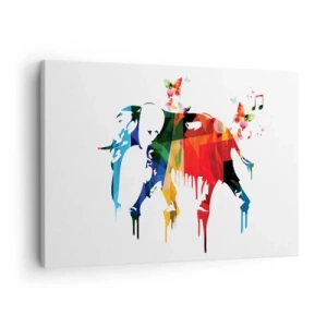 Quadro su tela - Stampe su Tela - Elefante colorato con farfalle in uno stile geometrico moderno - 70x50cm - Ognuno può ballare - Decorazione murale moderna per soggiorno e camera da letto ARTTOR
