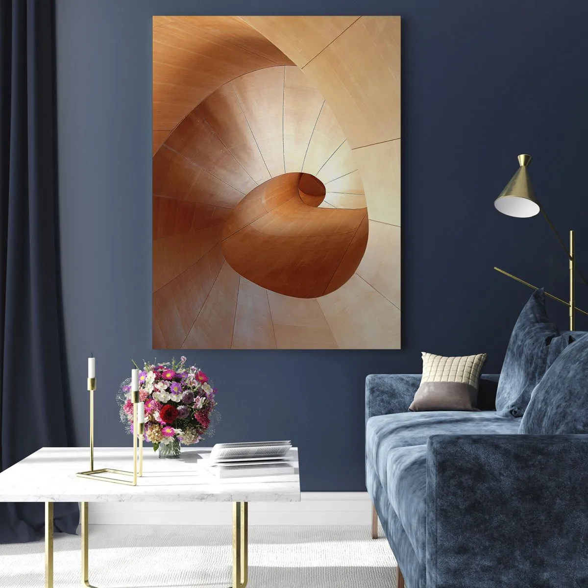 Quadro su vetro - Spirale astratta nei toni del legno e del marrone chiaro - 80x120cm - Serpentina architettonica - Decorazione murale moderna per soggiorno e camera da letto ARTTOR