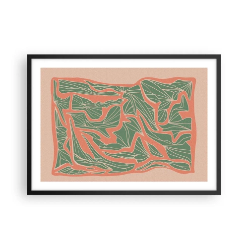 Poster in cornice nera - Un motivo vegetale nelle tonalità del verde e dell'arancione - 70x50cm - La lotta tra il corallo e il verde - Decorazione murale moderna per soggiorno e camera da letto ARTTOR