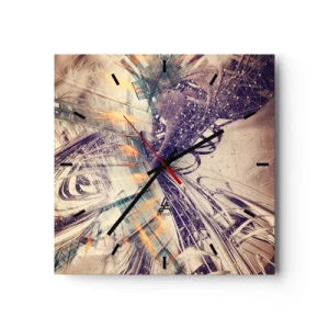 Orologio da parete - Orologio in Vetro - Astrazione dinamica nei toni del beige e del viola - 30x30cm - A gran velocità - Decorazione murale moderna per soggiorno e camera da letto ARTTOR