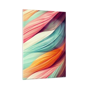 Quadro su vetro - Linee astratte in colori pastello e vivaci - 70x100cm - Intreccio arcobaleno - Decorazione murale moderna per soggiorno e camera da letto ARTTOR