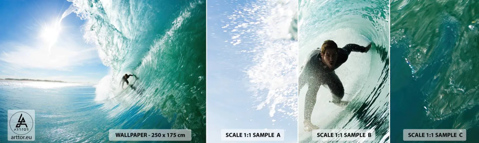 Campione Di Fotomurale Standard Eco - Sempre sull'onda - Paesaggio, Oceano, Surfista - 100x30 cm