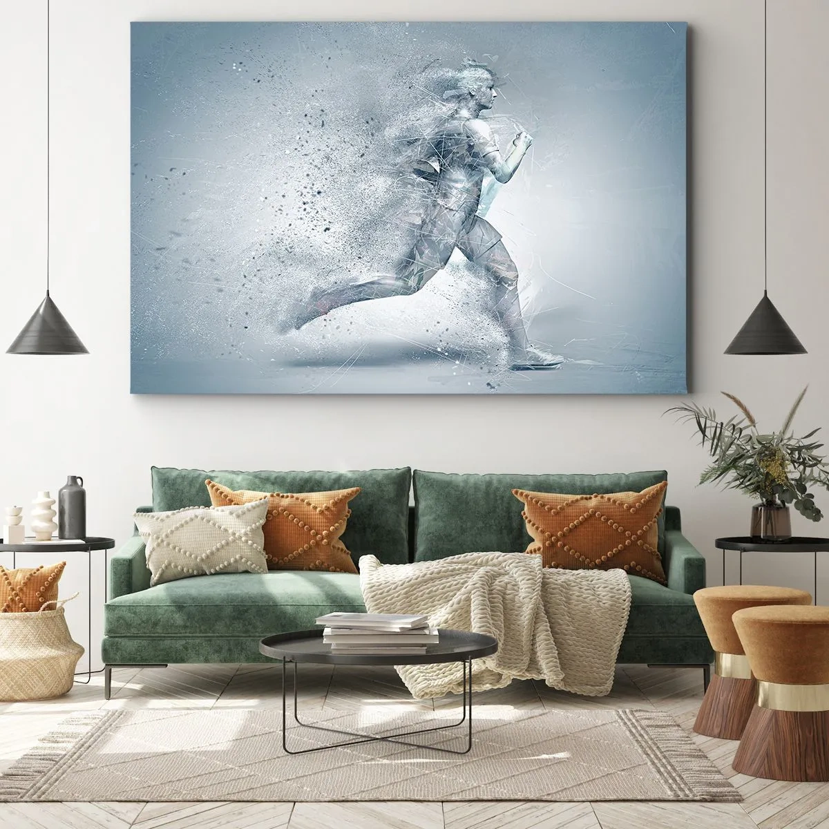 Quadro su tela - Stampe su Tela - Una figura dinamica che corre in uno stile astratto - 100x70cm - Energia pura come un cristallo - Decorazione murale moderna per soggiorno e camera da letto ARTTOR