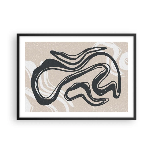 Poster in cornice nera - Linee astratte in tonalità scure su uno sfondo beige - 70x50cm - Espressione moltiplicata - Decorazione murale moderna per soggiorno e camera da letto ARTTOR