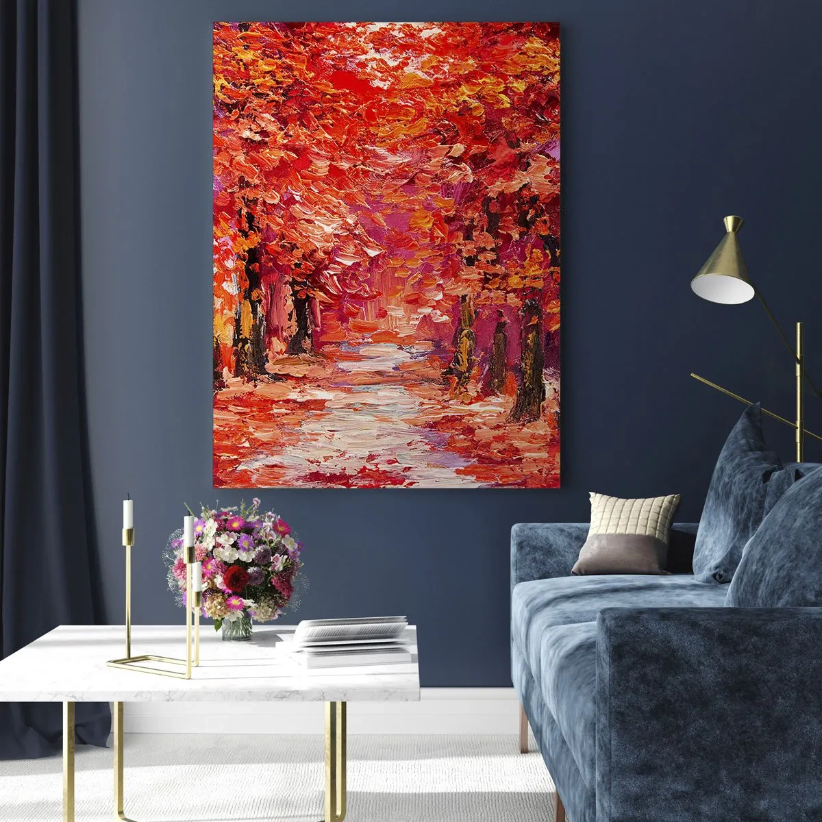 Quadro su vetro - Un pittoresco vicolo dai colori autunnali in stile impressionista - 80x120cm - Impressione d'autunno - Decorazione murale moderna per soggiorno e camera da letto ARTTOR
