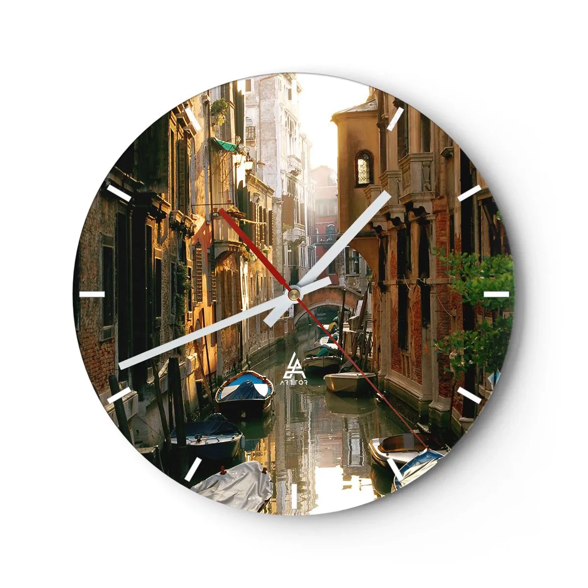 Orologio da parete - Orologio in Vetro - Canale di Venezia al tramonto con le gondole - 30x30cm - Un angolo di Venezia - Decorazione murale moderna per soggiorno, cucina e camera da letto ARTTOR