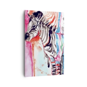 Quadro su tela - Stampe su Tela - Una zebra colorata su uno sfondo di motivi astratti ad acquerello - 80x120cm - Uno scherzo spensierato della natura - Decorazione murale moderna per soggiorno e camera da letto ARTTOR