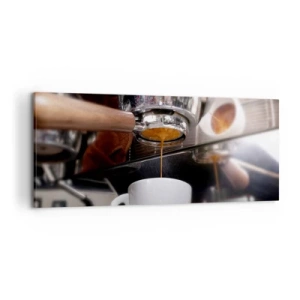 Quadro su tela - Stampe su Tela - Primo piano di una macchina da caffè che prepara un espresso fresco - 120x50cm - Il miglior momento della giornata - Decorazione murale moderna per soggiorno e camera da letto ARTTOR