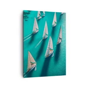Quadro su tela - Stampe su Tela - Yacht in movimento dinamico sulle acque turchesi - 50x70cm - In gara con il vento - Decorazione murale moderna per soggiorno e camera da letto ARTTOR
