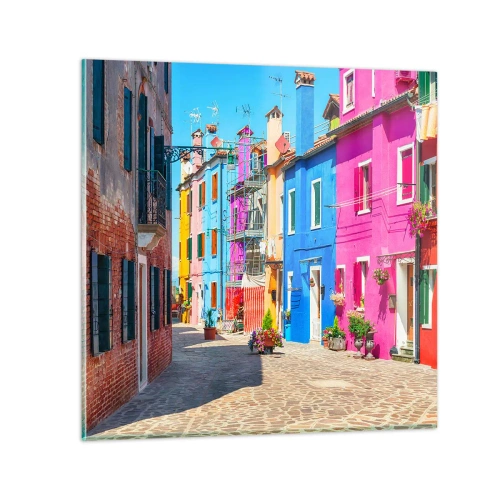 Quadro su vetro - La cittadina dei pappagalli - 30x30 cm