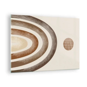 Quadro su vetro - Strisce e cerchi astratti nelle tonalità del marrone - 70x50cm - In una galassia lontana - Decorazione murale moderna per soggiorno e camera da letto ARTTOR