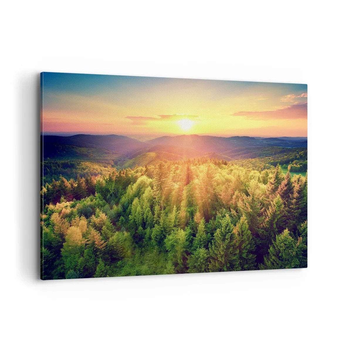 Quadro su tela - Stampe su Tela - Paesaggio forestale con tramonto sulle colline - 100x70cm - Vette e cime - Decorazione murale moderna per soggiorno e camera da letto ARTTOR