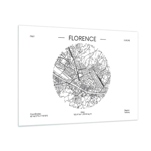 Quadro su vetro - Firenze sotto forma di mappa stilizzata con una rete di strade - 70x50cm - Anatomia di Firenze - Decorazione murale moderna per soggiorno e camera da letto ARTTOR