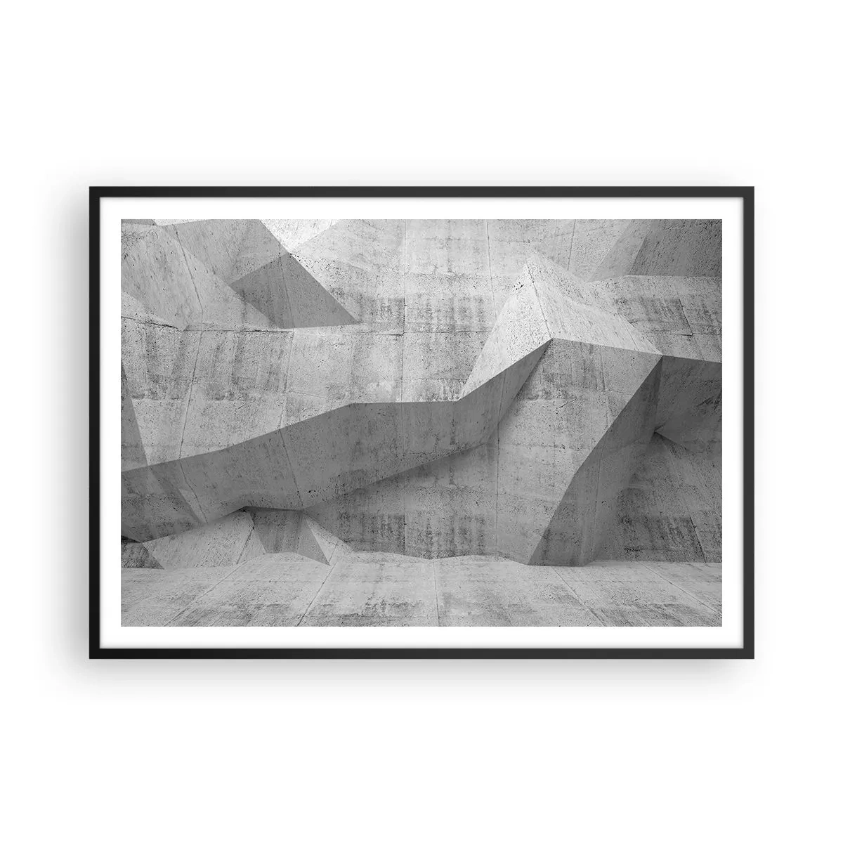 Poster in cornice nera - Forme geometriche in cemento grigio - 100x70cm - Una vera sfida - Decorazione murale moderna per soggiorno e camera da letto ARTTOR