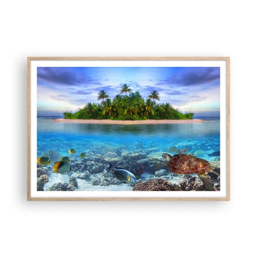 Poster in cornice rovere chiaro - L'isola del paradiso dà il benvenuto - 100x70 cm
