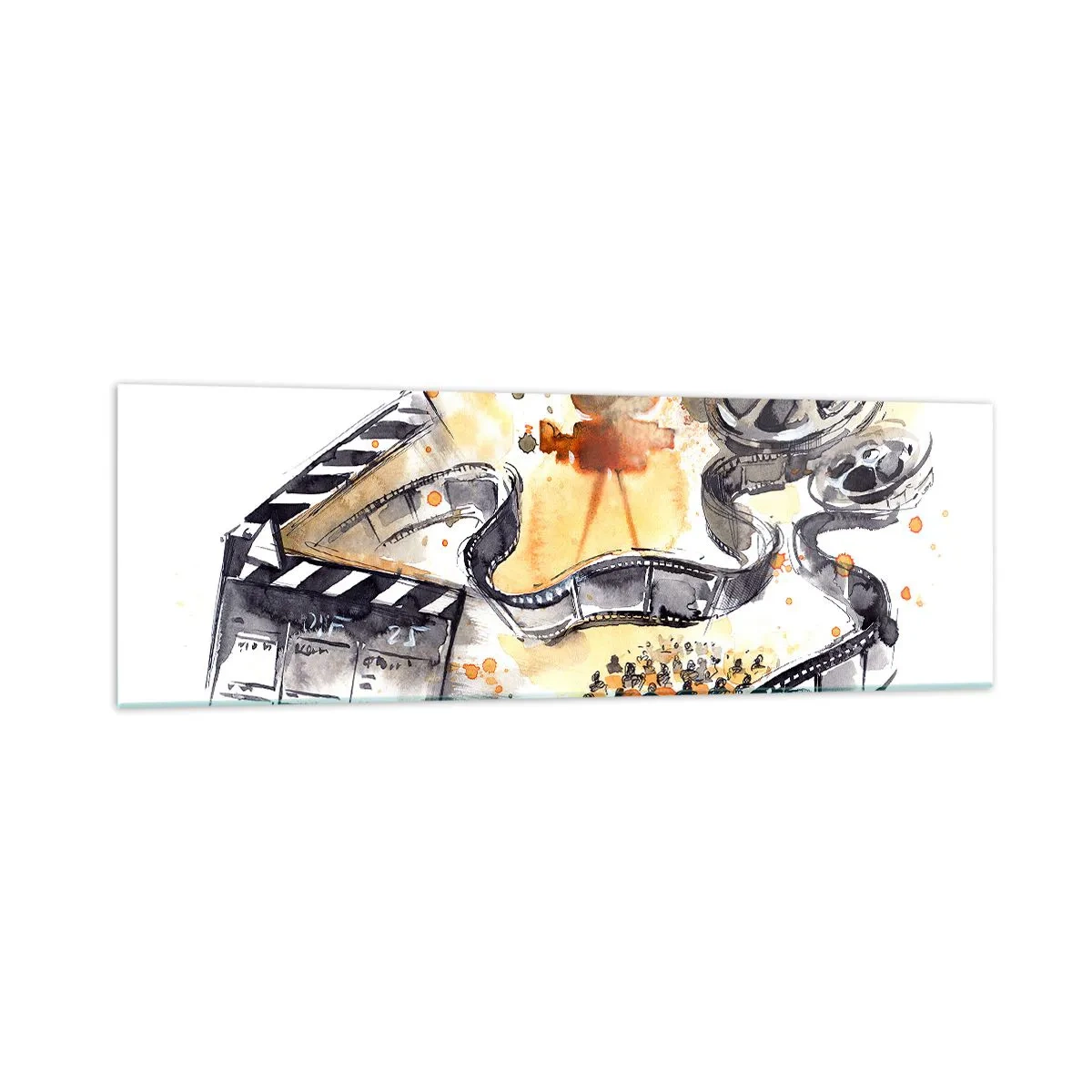 Quadro su vetro - Il simbolismo del cinema con una striscia di pellicola in un acquerello artistico - 160x50cm - Nel paese dei sogni - Decorazione murale moderna per soggiorno e camera da letto ARTTOR