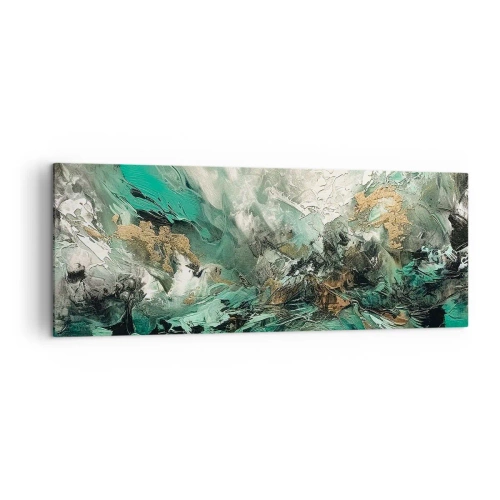 Quadro su tela - Stampe su Tela - Paesaggio astratto nei toni del verde e dell'oro - 140x50cm - Frangente nero e smeraldo - Decorazione murale moderna per soggiorno e camera da letto ARTTOR