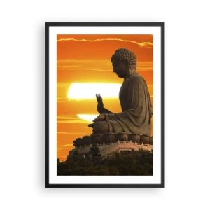 Poster in cornice nera - Una statua del Buddha contro un cielo arancione - 50x70cm - Senza paura davanti al mondo - Decorazione murale moderna per soggiorno e camera da letto ARTTOR