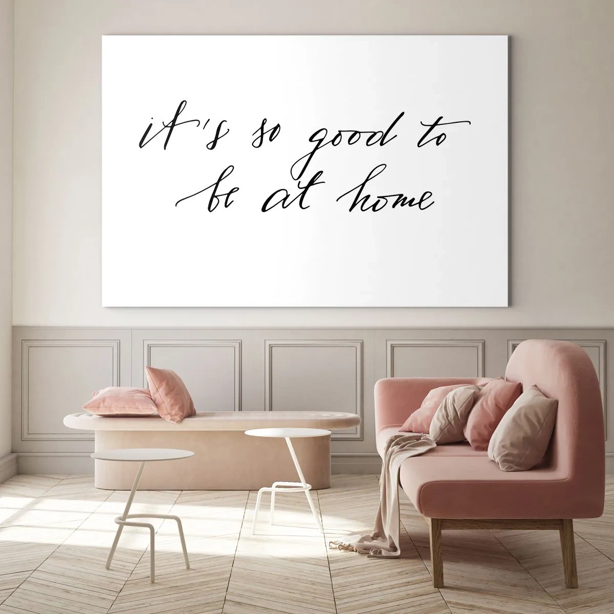 Quadro su vetro - Citazione "È così bello essere a casa" su sfondo bianco - 100x70cm - Tutta la verità - Decorazione murale moderna per soggiorno e camera da letto ARTTOR