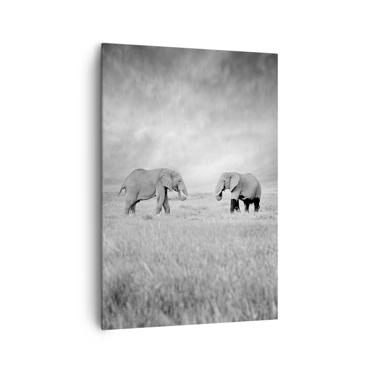 Quadro su tela - Stampe su Tela - Due elefanti sullo sfondo della savana africana - 70x100cm - Grigio è bello - Decorazione murale moderna per soggiorno e camera da letto ARTTOR