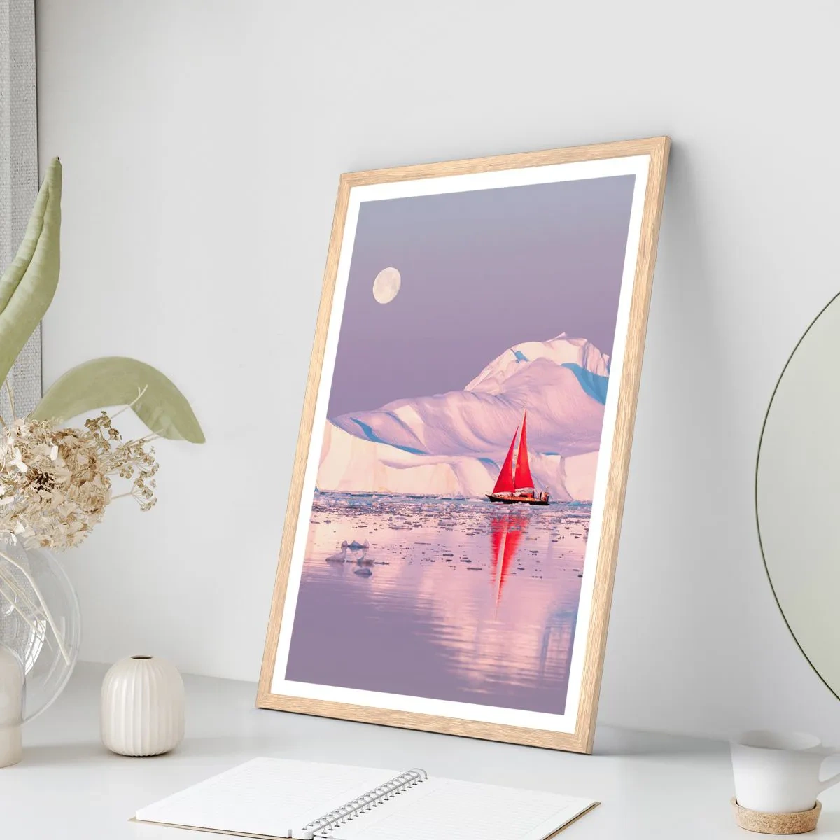 Poster in cornice rovere chiaro - Calore della vela, gelo del ghiaccio - 30x40 cm