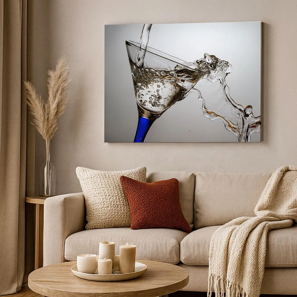 Quadro su tela - Stampe su Tela - Un bicchiere d'acqua in movimento su uno sfondo chiaro - 70x50cm - Acqua cristallina in vetro di cristallo - Decorazione murale moderna per soggiorno e camera da letto ARTTOR