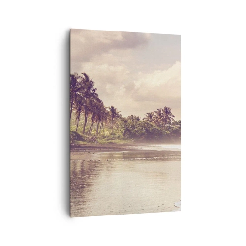 Quadro su tela - Stampe su Tela - Una spiaggia con palme e onde dolci al mattino - 80x120cm - La carezza delle onde - Decorazione murale moderna per soggiorno e camera da letto ARTTOR