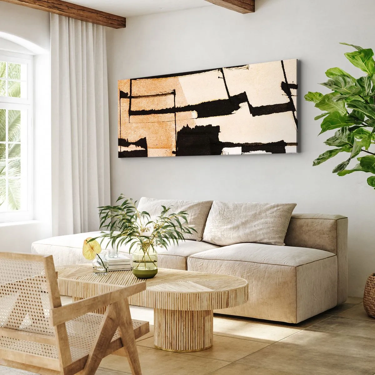 Quadro su tela - Stampe su Tela - Motivi geometrici nei toni del marrone e del beige - 140x50cm - Comunque in ordine - Decorazione murale moderna per soggiorno e camera da letto ARTTOR