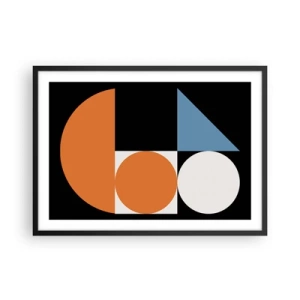 Poster in cornice nera - Motivo geometrico con forme colorate su sfondo nero - 70x50cm - Composizione di figure - Decorazione murale moderna per soggiorno e camera da letto ARTTOR