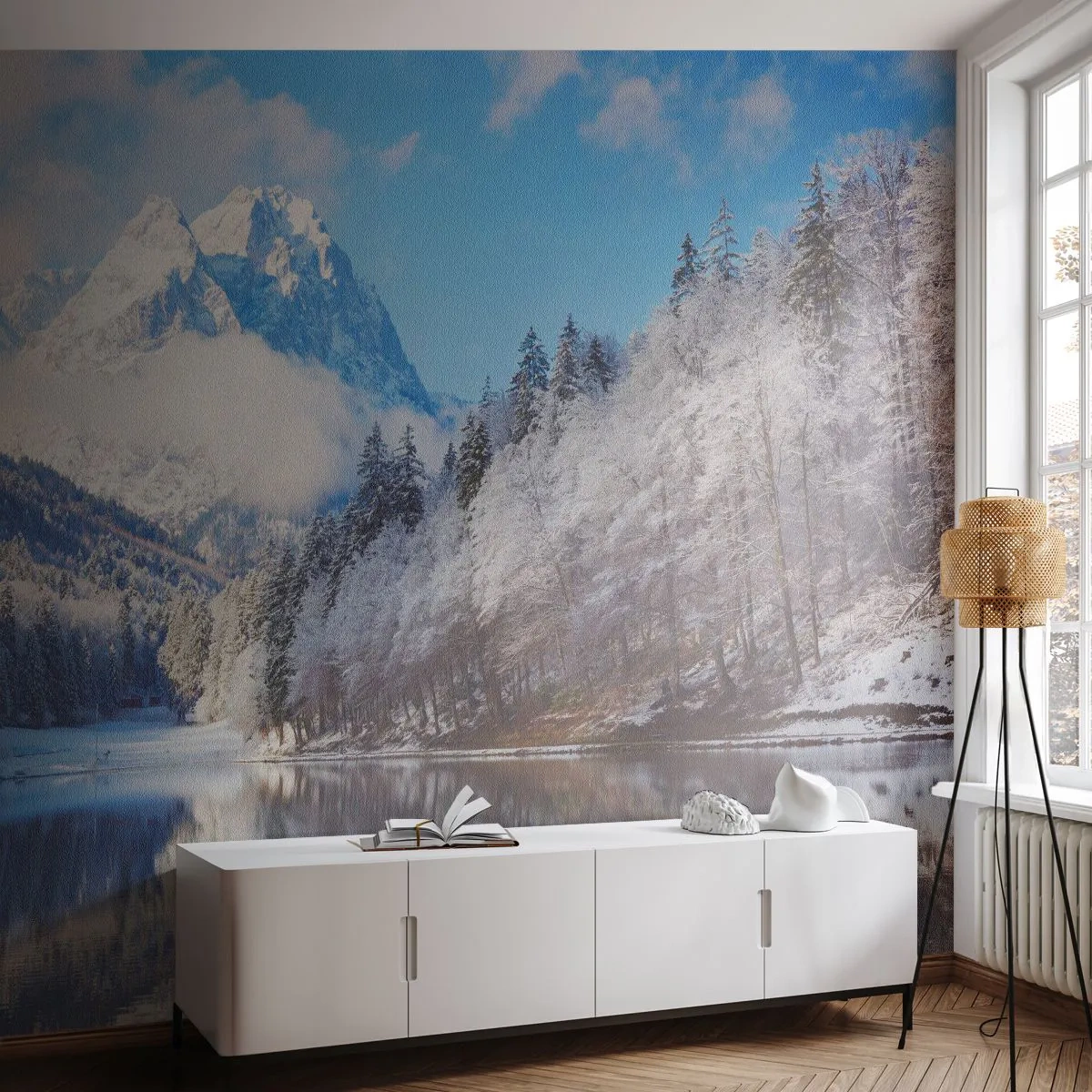 Fotomurali Premium Canvas - Il custode innevato - Inverno, Paesaggio, Montagne - 450x315 cm