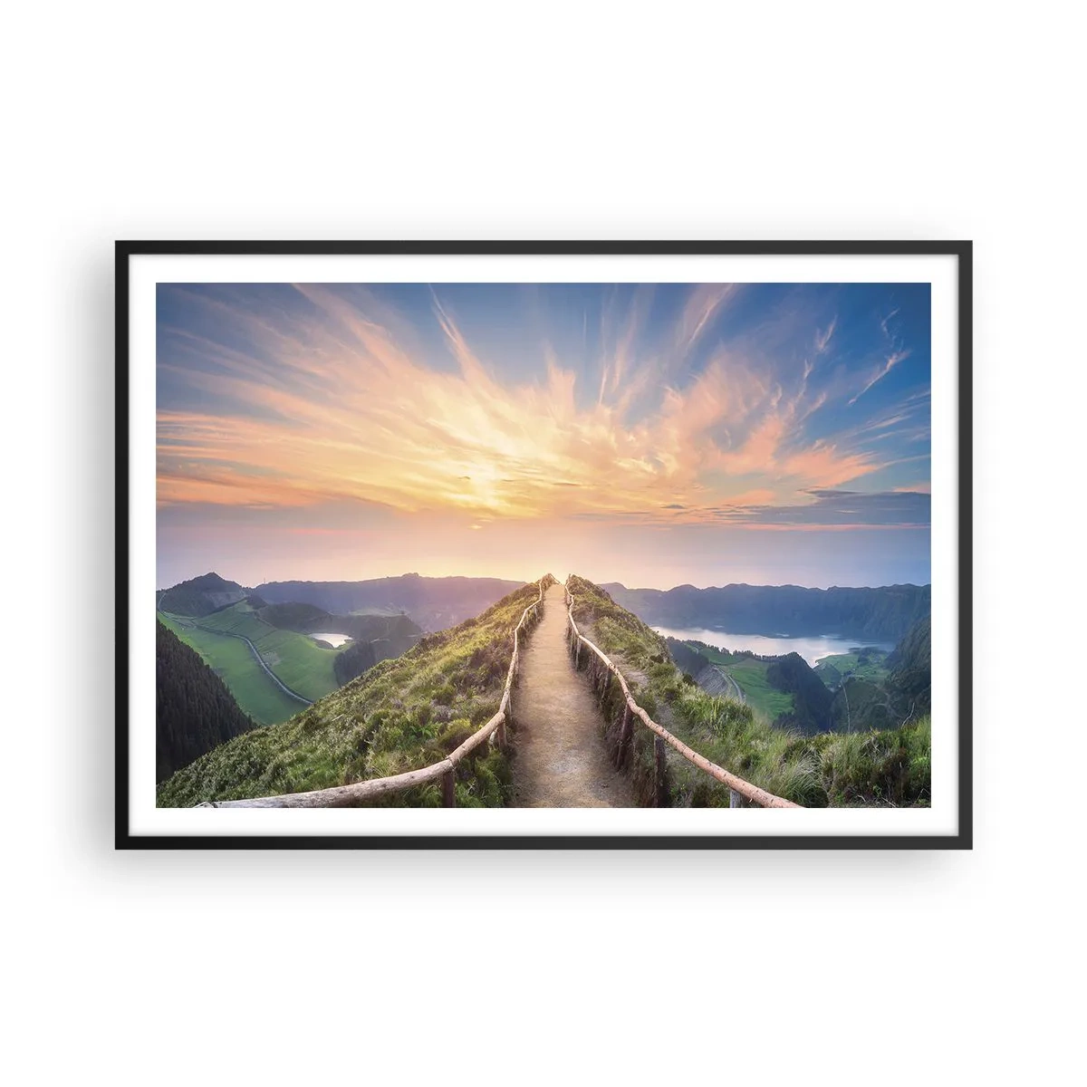 Poster in cornice nera - Un pittoresco sentiero su una collina con vista sul tramonto - 100x70cm - Vicino al cielo - Decorazione murale moderna per soggiorno e camera da letto ARTTOR