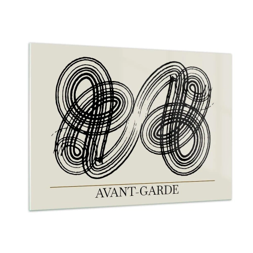 Quadro su vetro - Anelli e linee d'avanguardia neri su sfondo chiaro - 100x70cm - In tutta spontaneità - Decorazione murale moderna per soggiorno e camera da letto ARTTOR