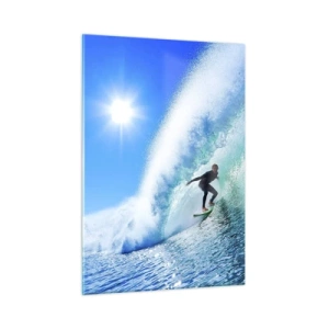Quadro su vetro - Surfista su un'onda in una giornata di sole - 50x70cm - Attraverso il grande blu - Decorazione murale moderna per soggiorno e camera da letto ARTTOR