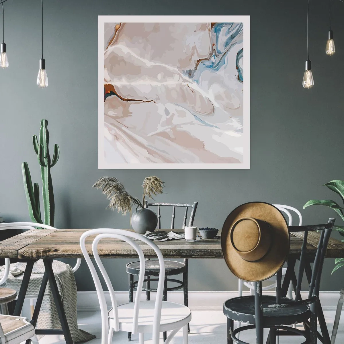 Poster - Meandri blu sotto il bianco - 60x60 cm