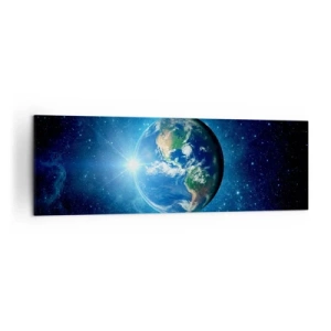 Quadro su tela - Stampe su Tela - La Terra nello spazio circondata da stelle e luce - 160x50cm - Siamo in cielo - Decorazione murale moderna per soggiorno e camera da letto ARTTOR