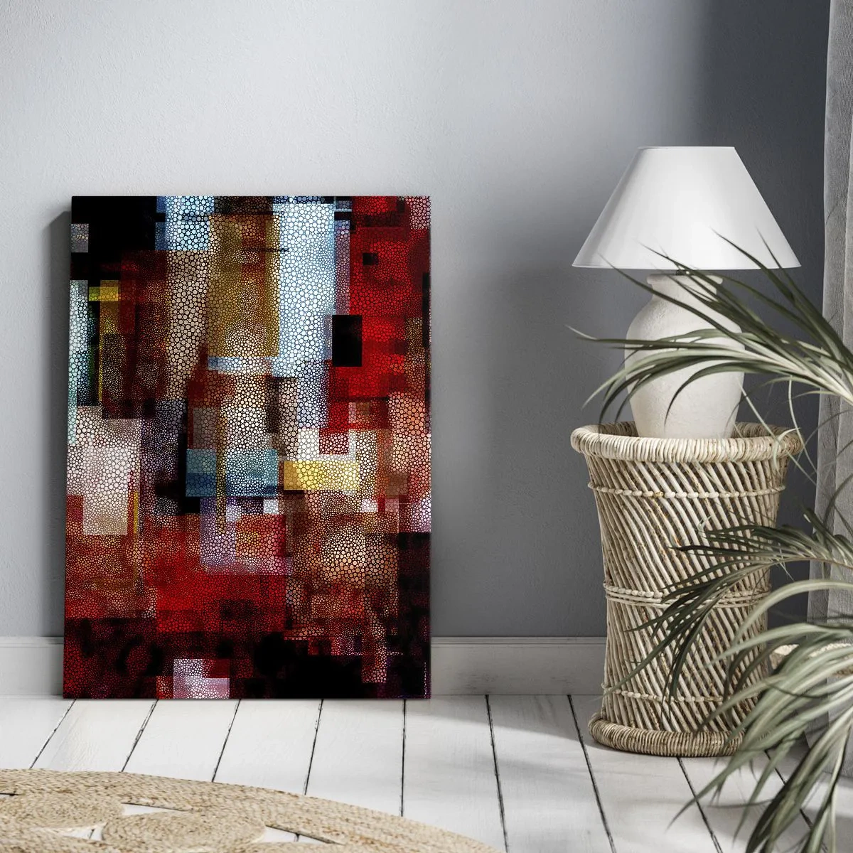 Quadro su tela - Stampe su Tela - Astrazione geometrica in intense tonalità di rosso - 50x70cm - Confusione aggrovigliata - Decorazione murale moderna per soggiorno e camera da letto ARTTOR