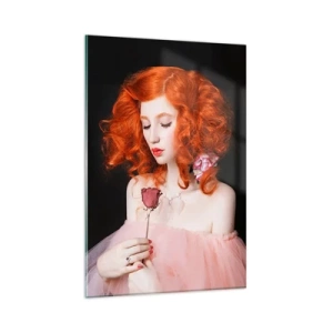 Quadro su vetro - Una donna con i capelli rossi che tiene una rosa - 80x120cm - In stile barocco - Decorazione murale moderna per soggiorno e camera da letto ARTTOR