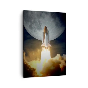 Quadro su tela - Stampe su Tela - Un razzo che decolla sullo sfondo della luna piena circondata da nuvole dinamiche. - 50x70cm - L'inizio di un'avventura spaziale - Decorazione murale moderna per soggiorno e camera da letto ARTTOR