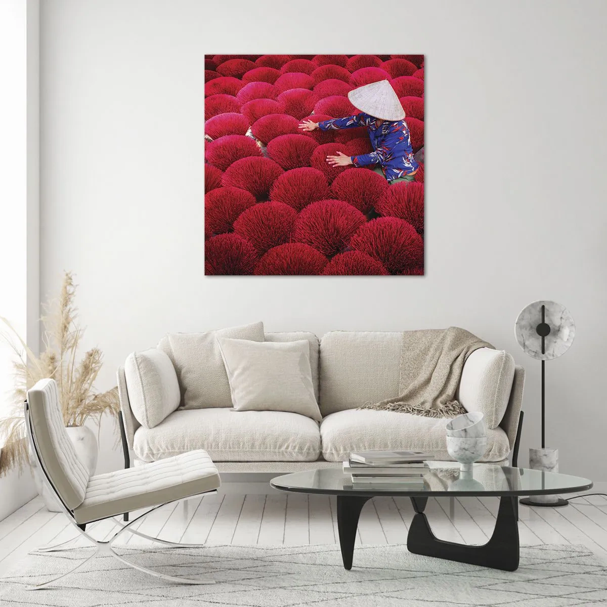 Quadro su vetro - Nel campo di riso - 30x30 cm