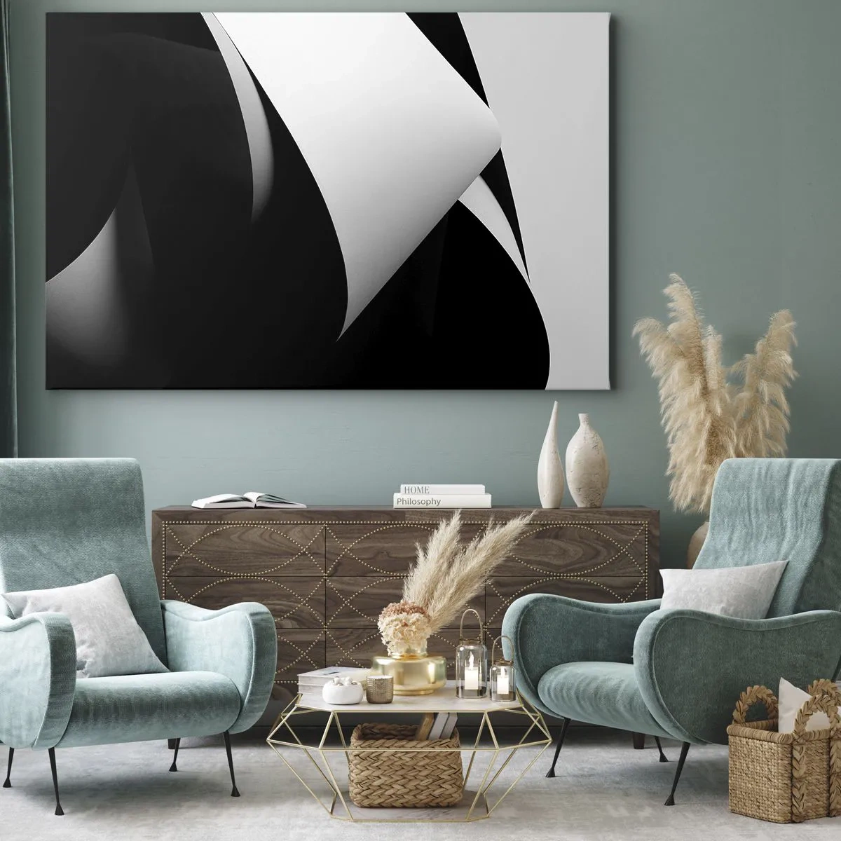 Quadro su tela - Stampe su Tela - Forme astratte in bianco e nero con contrasti sorprendenti - 70x50cm - Piani di luce dalle profondità dell'ombra - Decorazione murale moderna per soggiorno e camera da letto ARTTOR