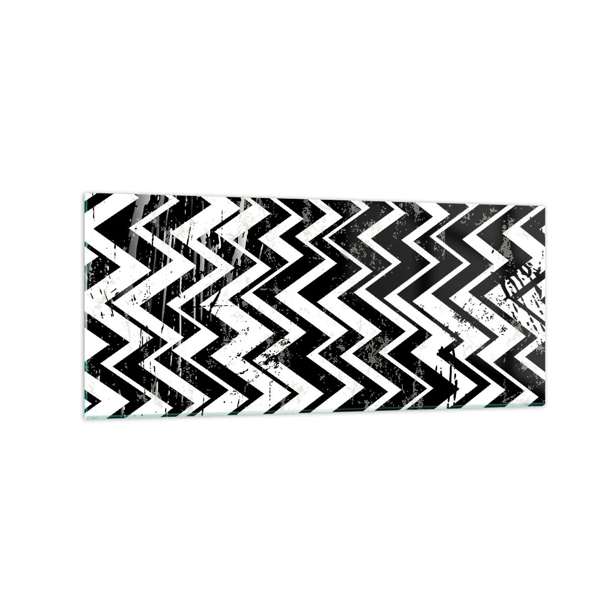 Quadro su vetro - Motivo a zigzag bianco e nero con abrasioni artistiche - 120x50cm - Zig-bianco, zag-nero - Decorazione murale moderna per soggiorno e camera da letto ARTTOR