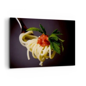 Quadro su tela - Stampe su Tela - Spaghetti alla forchetta con salsa di pomodoro e prezzemolo - 100x70cm - Un boccone delizioso - Decorazione murale moderna per soggiorno e camera da letto ARTTOR