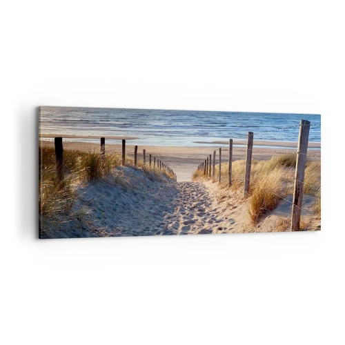 Quadro su tela - Stampe su Tela - Rumore del mare, uccelli che cantano, spiaggia selvatica tra i cespugli... - 100x40 cm