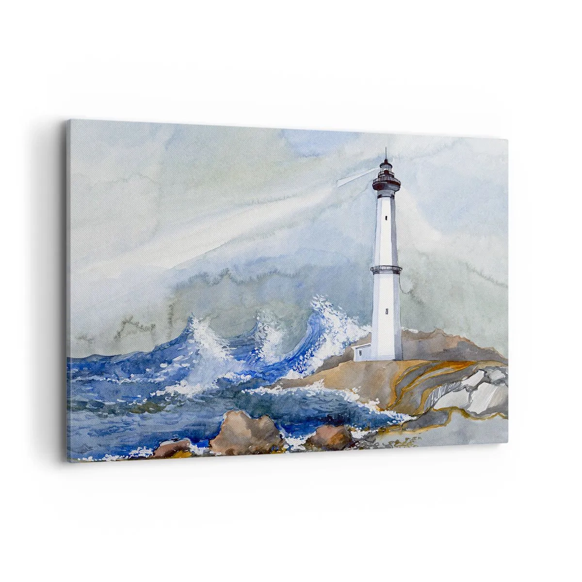 Quadro su tela - Stampe su Tela - Un faro su una costa rocciosa con mare agitato - 100x70cm - Contro il buio e le burrasche - Decorazione murale moderna per soggiorno e camera da letto ARTTOR