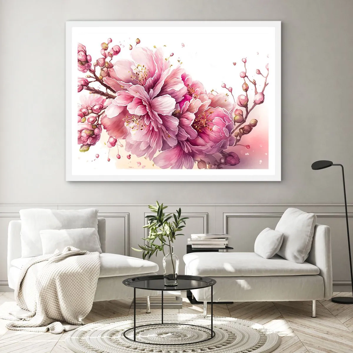 Poster in cornice bianca - Fiore di ciliegio - 50x40 cm