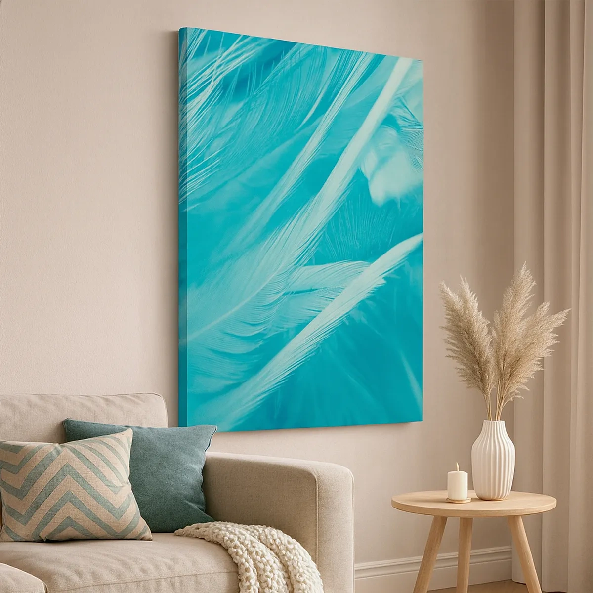 Quadro su tela - Stampe su Tela - Delicate piume turchesi in primo piano - 50x70cm - Annegare nel morbido - Decorazione murale moderna per soggiorno e camera da letto ARTTOR