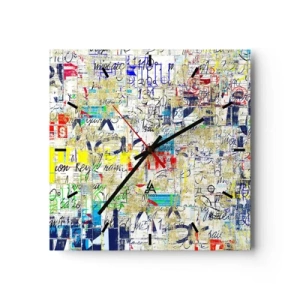 Orologio da parete - Orologio in Vetro - Graffiti astratti con iscrizioni e motivi colorati - 30x30cm - Semplicemente bello da vedere - Decorazione murale moderna per soggiorno e camera da letto ARTTOR