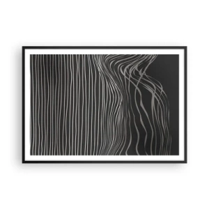 Poster in cornice nera - Linee bianche su sfondo grigio scuro in una disposizione astratta - 100x70cm - Ritmo e accento - Decorazione murale moderna per soggiorno e camera da letto ARTTOR