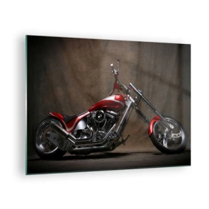 Quadro su vetro - Motocicletta personalizzata rossa su sfondo scuro - 70x50cm - Bellezza in rosso e argento - Decorazione murale moderna per soggiorno e camera da letto ARTTOR
